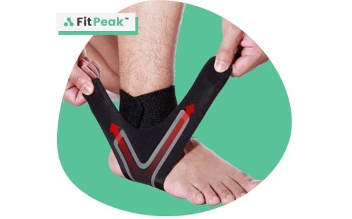 A persons foot wearing the Fit Peak Ankle Support